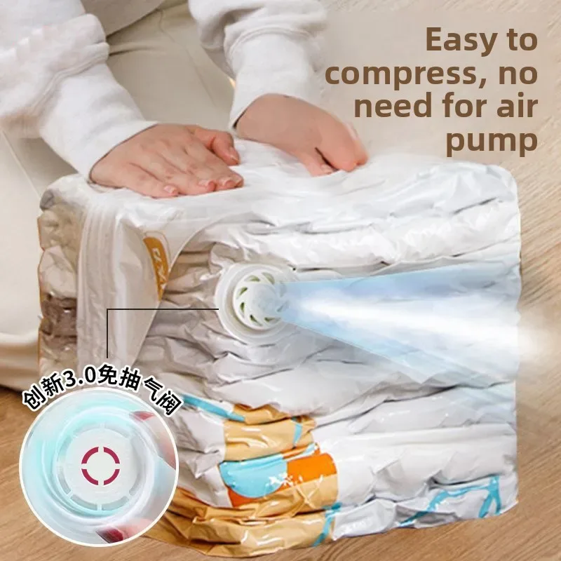 sac de compression sous vide épaissi sans pompe, grande capacité 3d stéréo pour vêtements et doudounes, sac de rangement et d'organisation