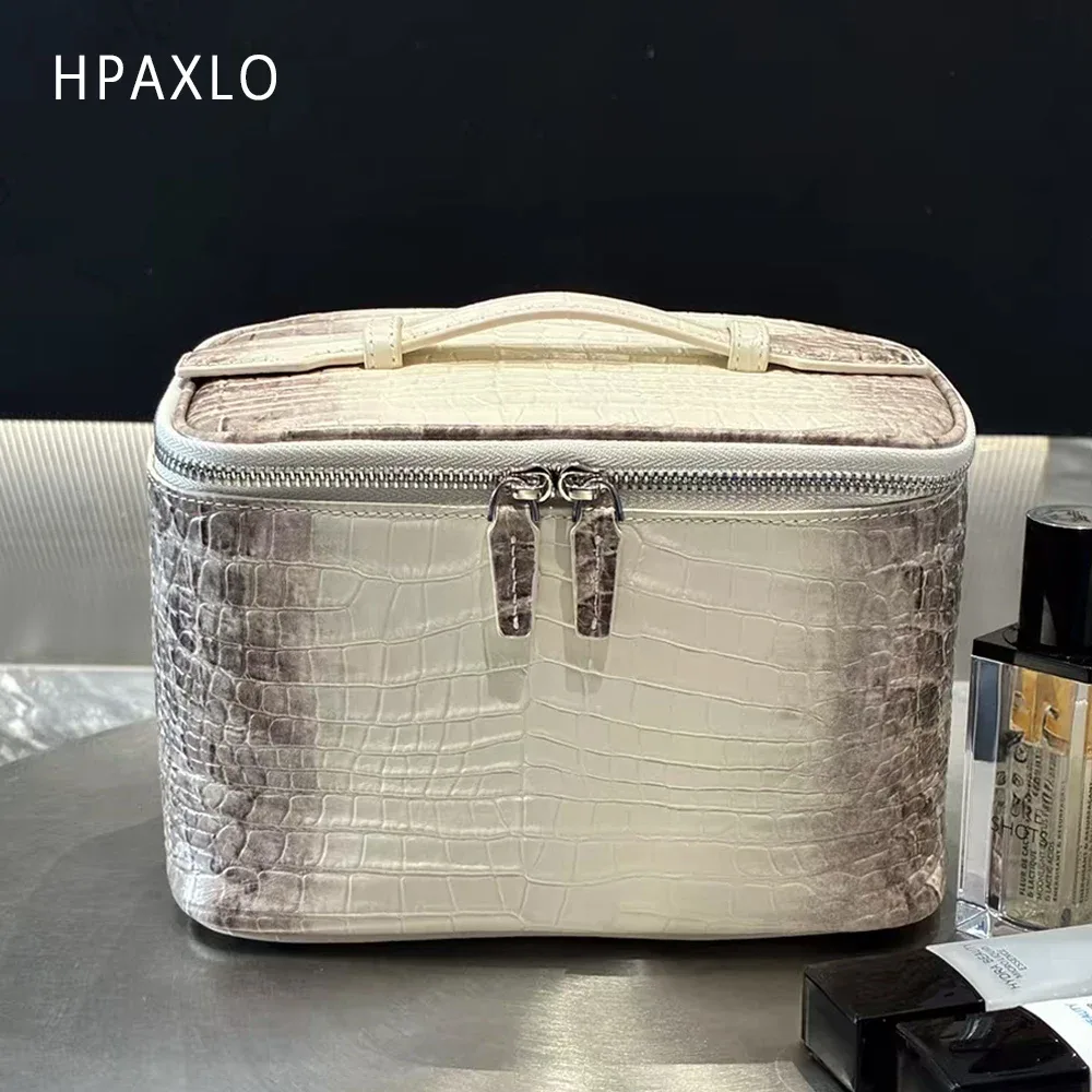 trousse de maquillage de luxe en cuir de crocodile gaufré, organisateur de toilette de voyage, pochette à cosmétiques portable, rangement pratique et durable pour femmes