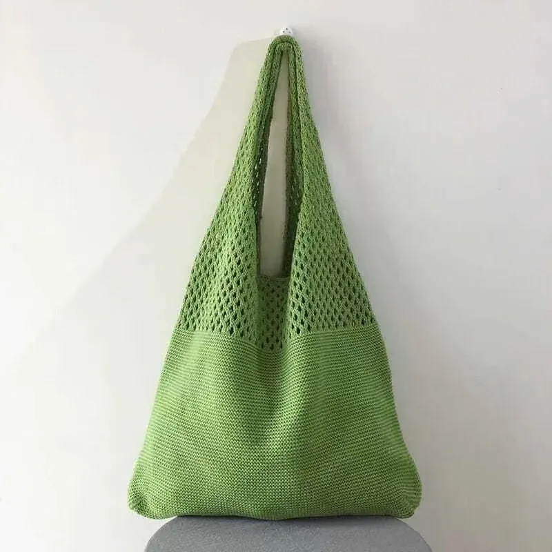sac fourre-tout en laine tricoté de couleur unie, nom personnalisé, sac de shopping pour femmes, sac à main rétro ajouré, sacs à main doux brodés personnalisés