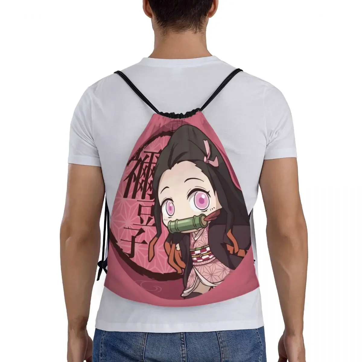 sac à dos personnalisé kimetsu no yaiba nezuko avec cordon de serrage, sac de sport pour femmes, sac d'entraînement demon slayer anime manga