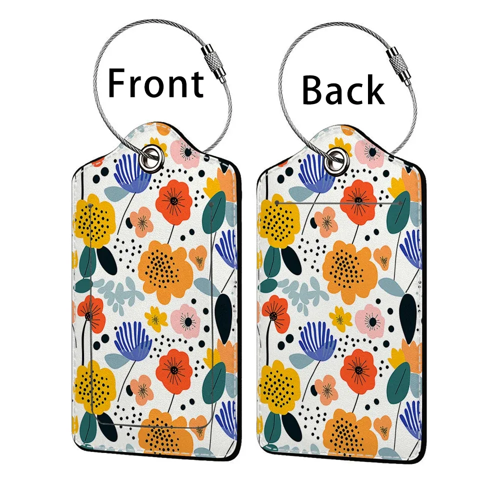 étiquette de bagage d'affaires en cuir imprimé de belles fleurs, étiquette d'adresse de valise, étui d'embarquement de bagages, clip d'adresse d'identification de nom