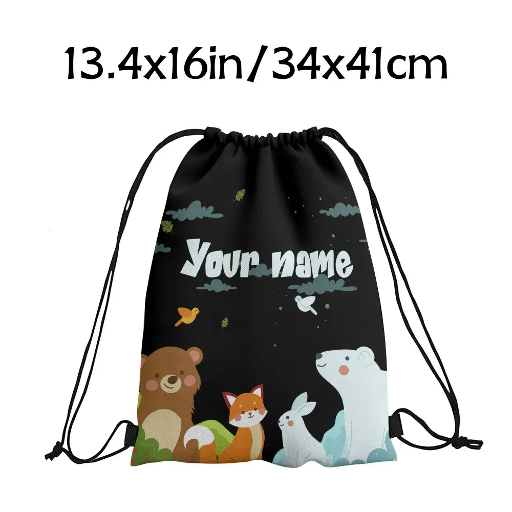 sac à dos à cordon personnalisé avec animaux de la forêt et de l'arctique, motif ours, renard, ours polaire, sac à cordon de sport pour enfants