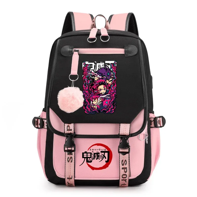 sac à dos imprimé demon slayer anime pour filles, sac à dos d'école décontracté, sac à dos de voyage léger pour adolescents
