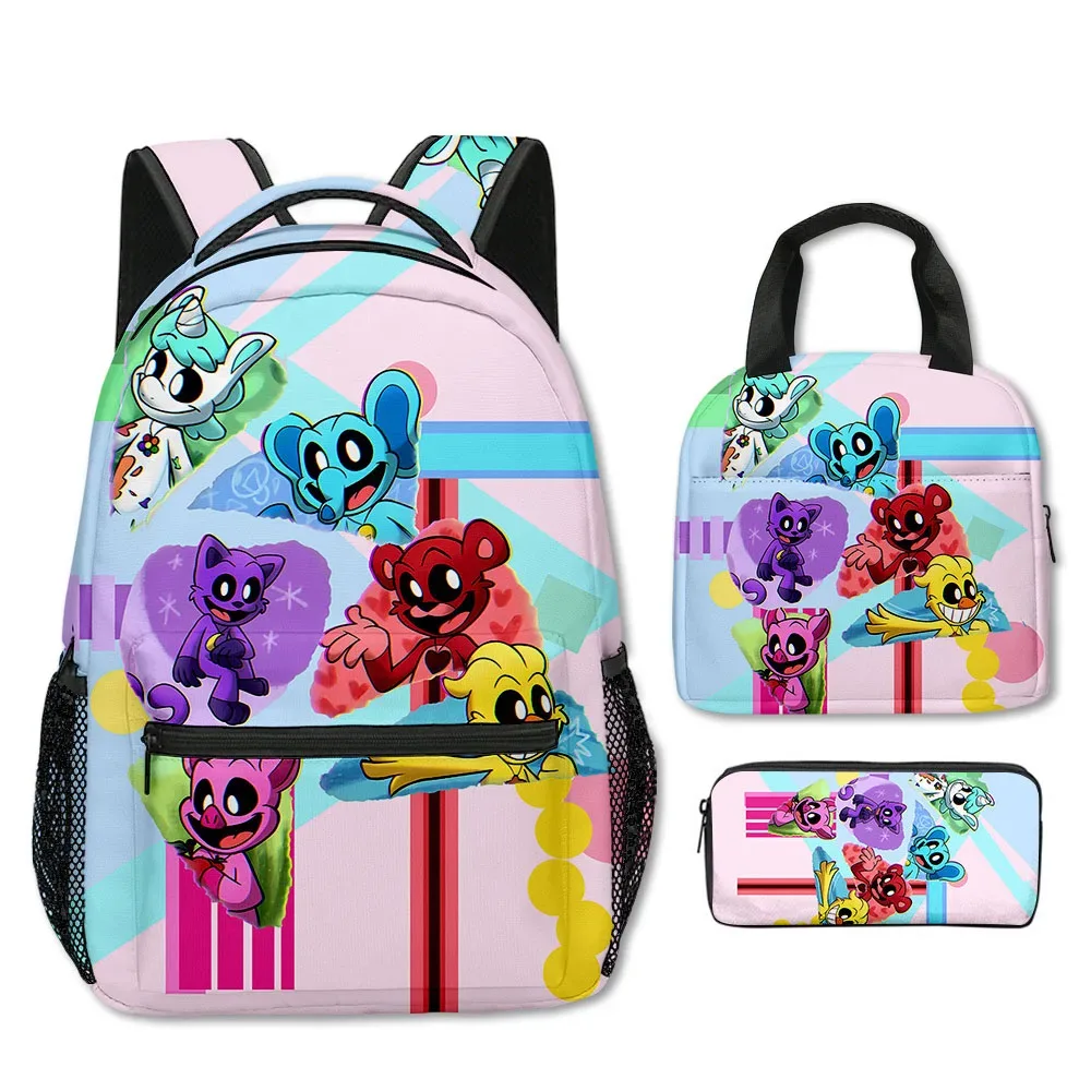 dessin animé nouveauté cool cristes souriants impression 3d 3 pièces/ensemble sacs d'école pour étudiants sac à dos pour ordinateur portable sac à déjeuner à bandoulière trousse à crayons