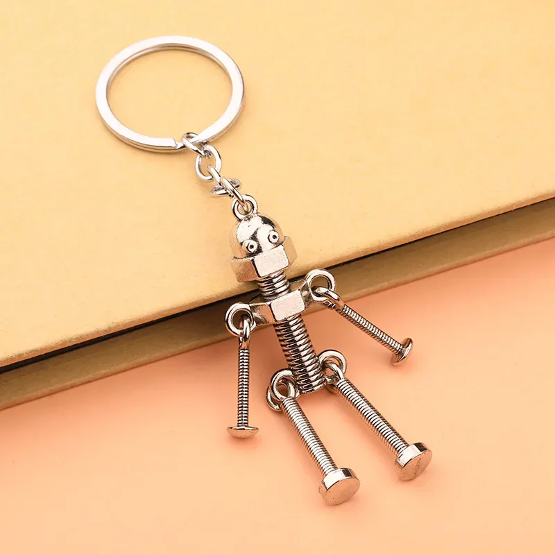 porte-clés robot mécanique rétro à vis, créatif, articulé, style steampunk, pour clés de voiture, pendentif de sac à dos pour homme