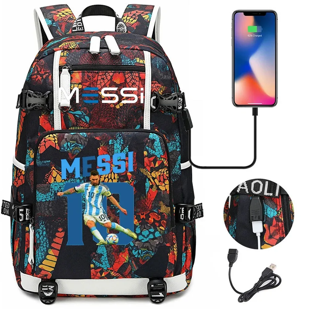 sac à dos de sport de football messi en tissu oxford avec fermeture à loquet, grande capacité, pour ordinateur portable, loisirs, voyage, école et étudiants
