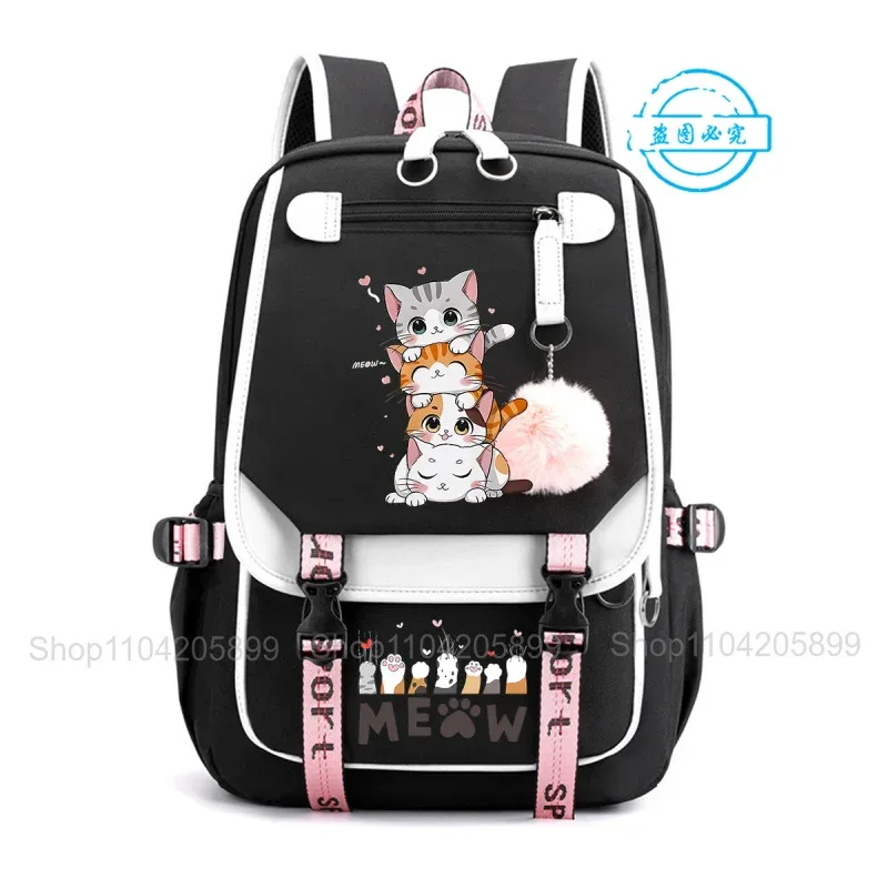 sac à dos chat empilé mignon, amusant, style anime, pour étudiants, garçons et filles, mochilas, sac de cours quotidien, sac à dos décontracté portable