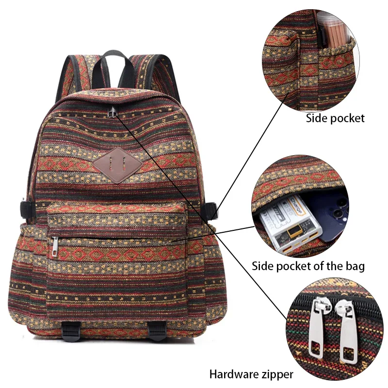 vintage nouveaux sacs à dos patch grande capacité femmes style ethnique voyage sac à dos broderie sac à dos