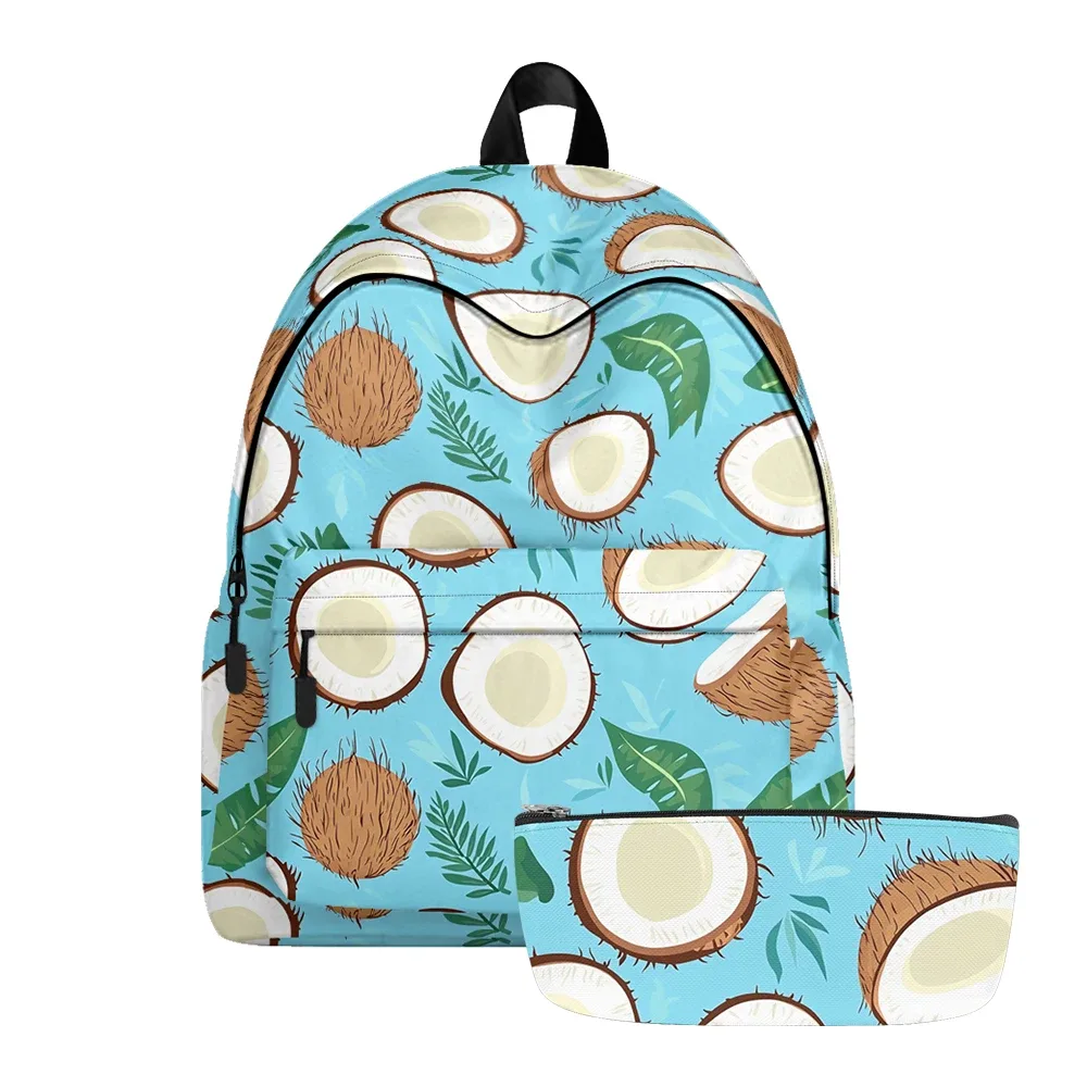 sac à dos tendance imprimé fruits, sacs à crayons, noix de coco tropicale, ananas, cerise, bretelles réglables, sac à dos de voyage scolaire pour adolescents
