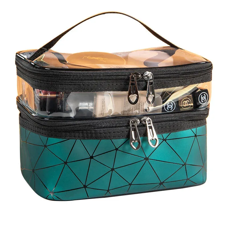 double trousse de maquillage portable de grande capacité, version coréenne, sac de toilette multifonctionnel de voyage ringer, sac de rangement portable