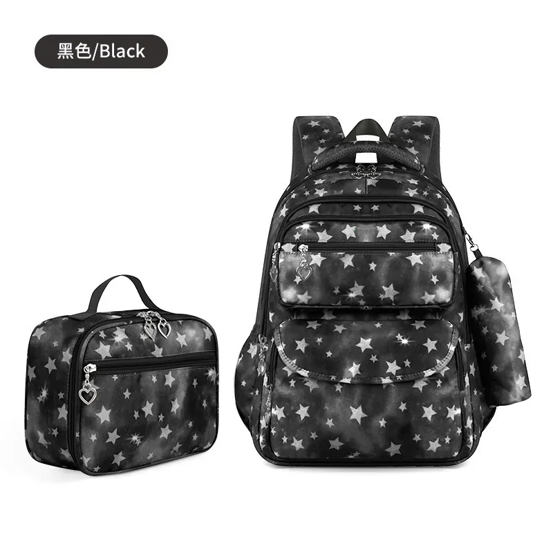 ensemble de 3 sacs à dos scolaires imprimés étoiles avec sac à déjeuner et trousse à crayons, légers, imperméables, pour école primaire et collège