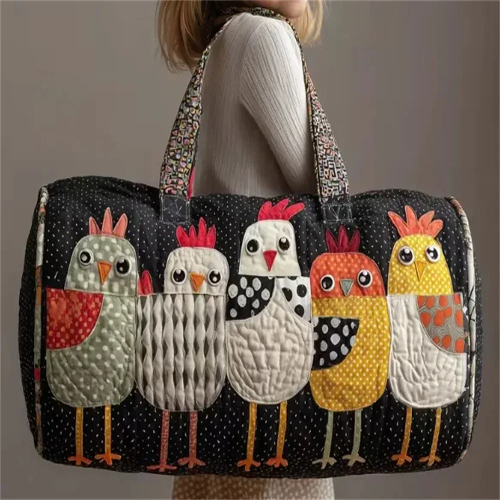 sac de voyage matelassé gf funny art à imprimé poulet, style bohème 2026, personnalisé, fourre-tout de voyage pour femmes et hommes, sac de week-end