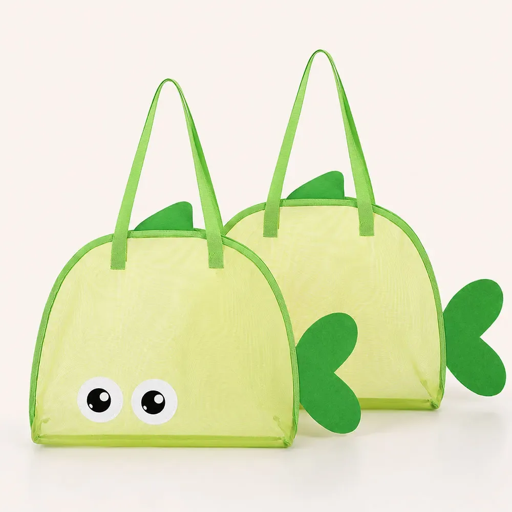 sac de plage en maille à motif de dessin animé, grande capacité, pliable, sac de rangement pour jouets de sable, sac de piscine léger pour la plage, les voyages et le camping