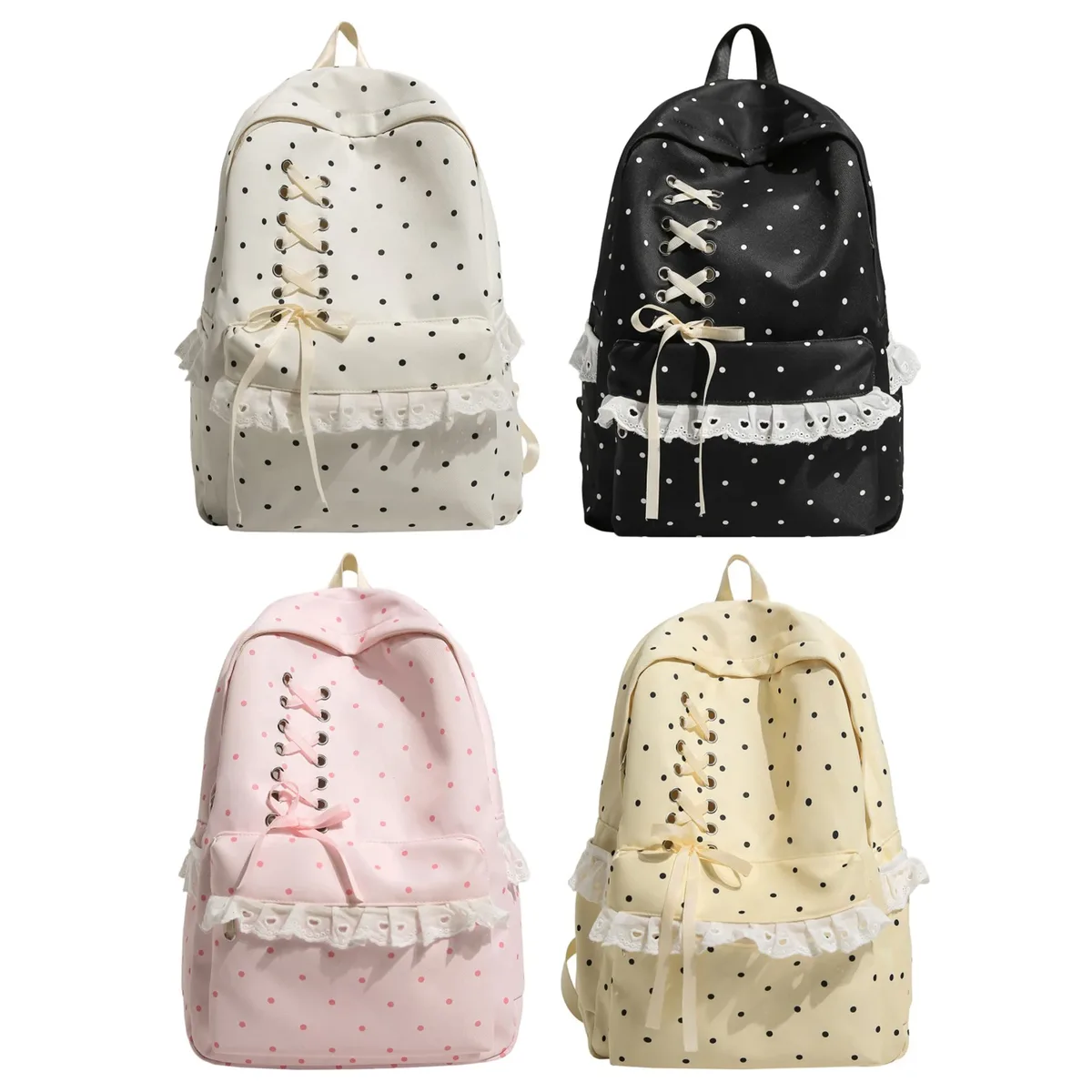 sac à dos en dentelle à pois, grande capacité, souple et élégant, avec compartiments, sacs à dos légers et mignons, sacs pour le soutien scolaire quotidien