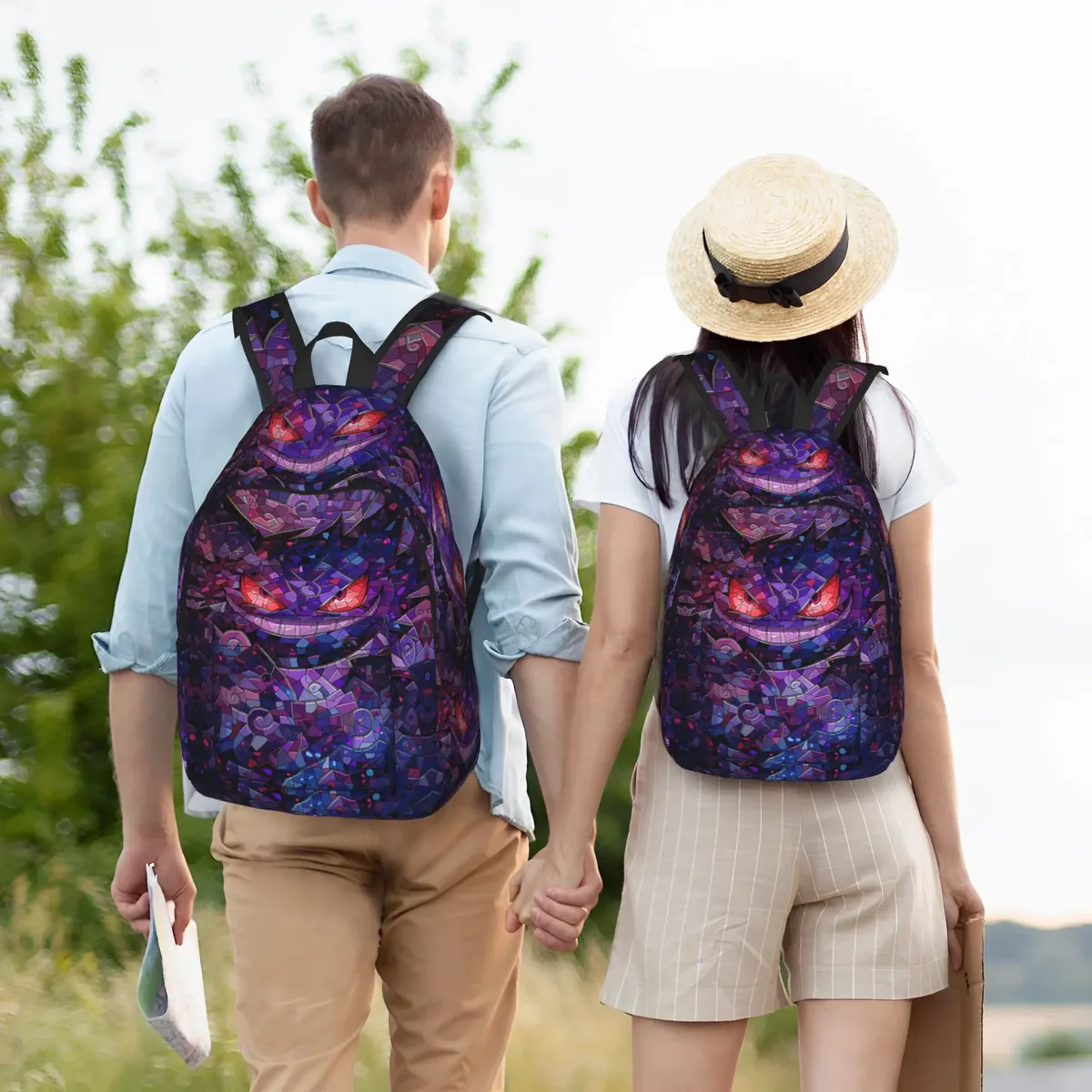 sac à dos tendance pokemon gengar pumpkin halloween, mochilas, sac à dos portable rétro lavable pour l'extérieur