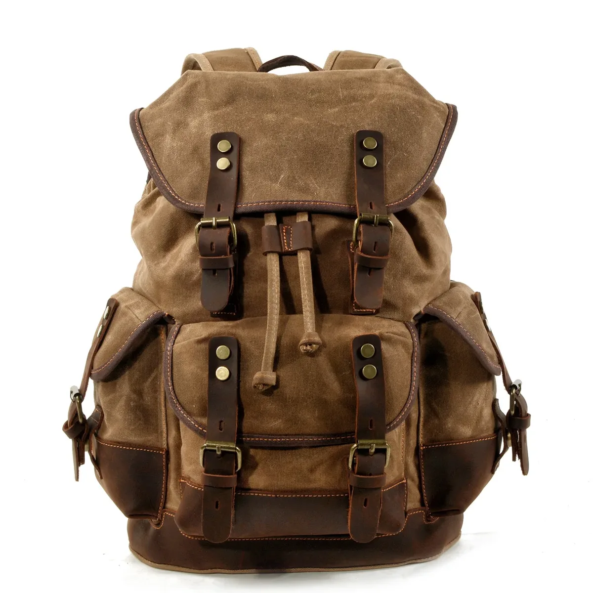 sac à bandoulière rétro décontracté pour étudiants, sac d'école de grande capacité, sac à dos de voyage en toile cousue en cuir, sac à dos de randonnée