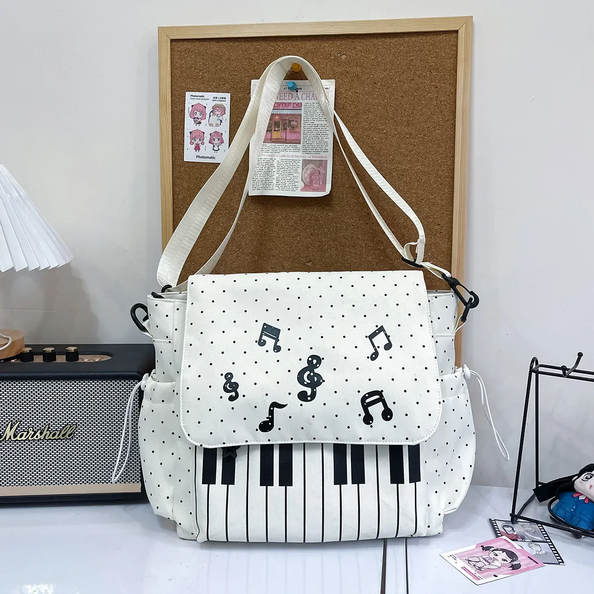 sac à dos à touches de piano à pois, sac à dos de style japonais à blocs de couleur, sac à dos en forme de piano de style scolaire, grand sac de voyage pour femmes