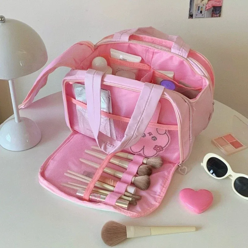 nouvelle trousse de maquillage rose à pois 2026 – design mignon et féminin, étui de rangement portable pour voyage