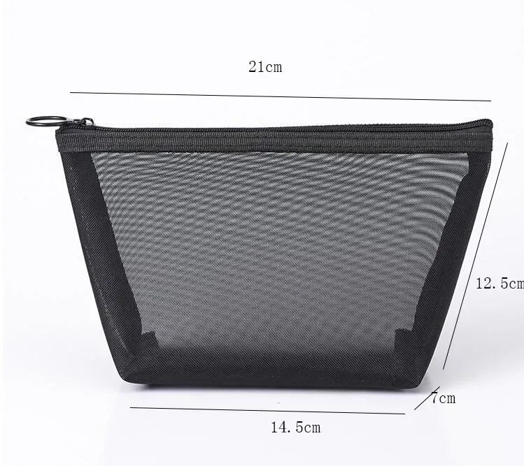 trousse de maquillage noire transparente pour femme, trousse de toilette et cosmétique, ensemble de poudres en maille, petite et grande, voyage