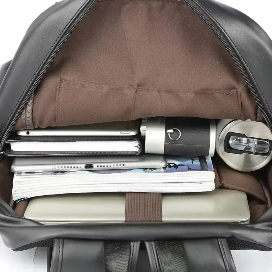 sac à dos pour ordinateur portable pour hommes grand sac à dos de voyage étanche en cuir sac d'école noir doux nouvelles sangles réglables sacs à dos en cuir
