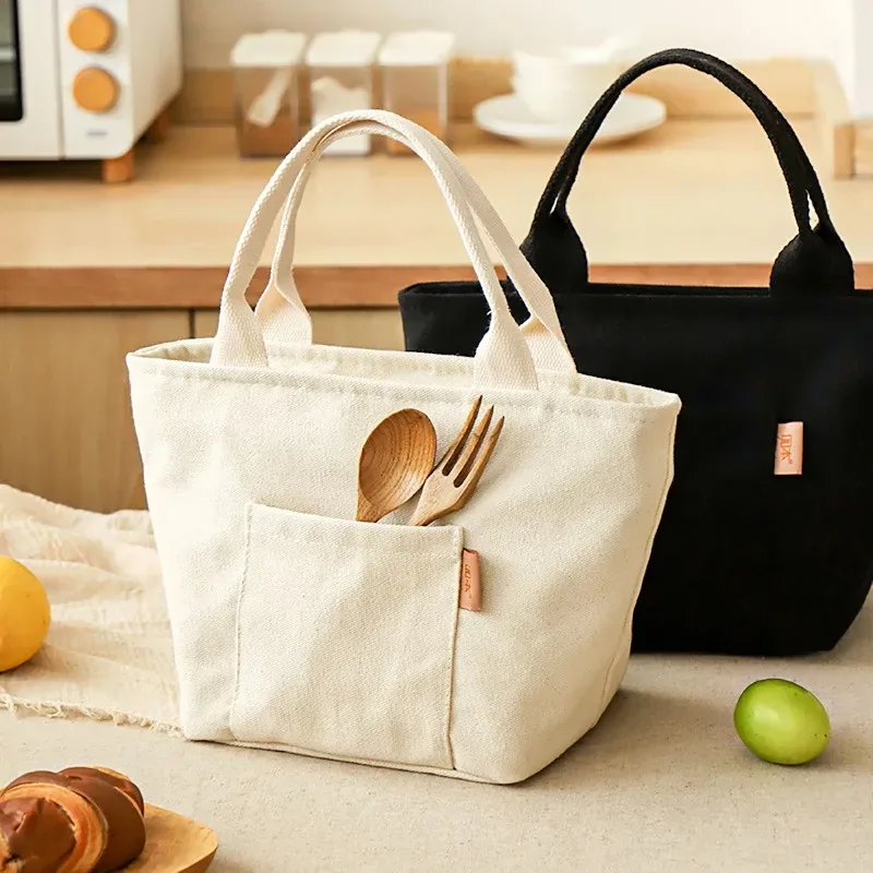 sac de rangement alimentaire en toile noir et blanc avec fermeture éclair, isolé en feuille d'aluminium, matériau facile à nettoyer, sac à lunch isotherme