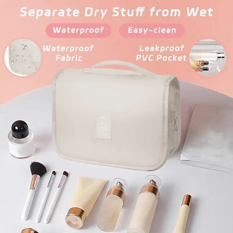 trousse de toilette de voyage avec crochet de suspension, trousse de maquillage multifonctionnelle suspendue, trousse de toilette portable, organisateur de voyage