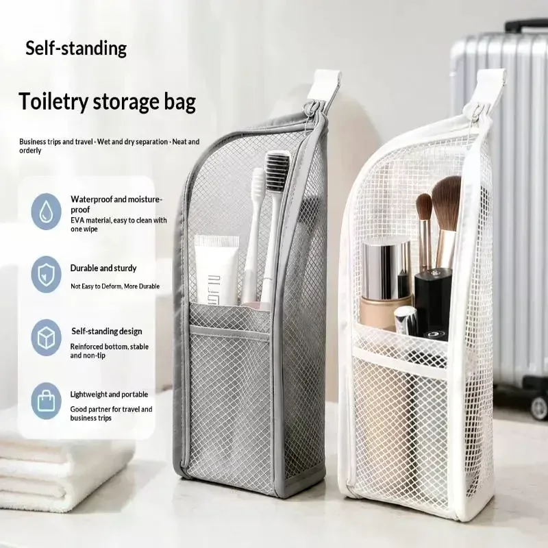 sac de toilette de voyage en maille respirante, avec poches de rangement, design vertical, pour les vacances et les voyages d'affaires, 1 pièce