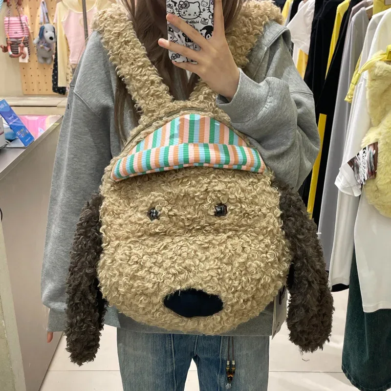 nouveau sac à dos chien en fourrure bouclée surdimensionné mignon grande capacité sac à bandoulière animal en peluche sac de voyage kawaii dessin animé pour femmes filles