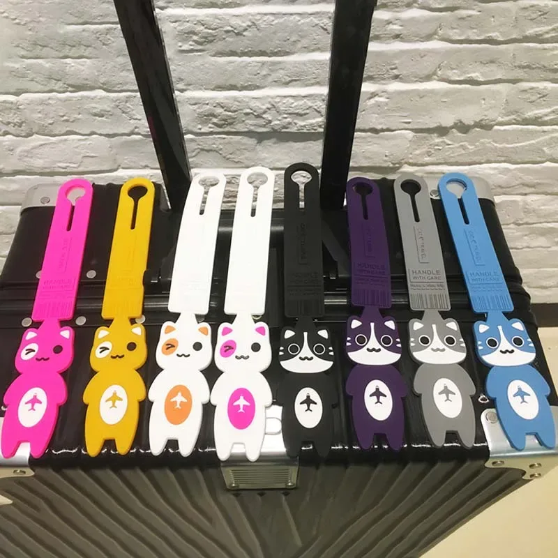 2 pièces, étiquette de bagage en forme de chat mignon, étiquette de voyage pliable créative, adaptée aux accessoires de voyage dans les sacs à main et les valises.