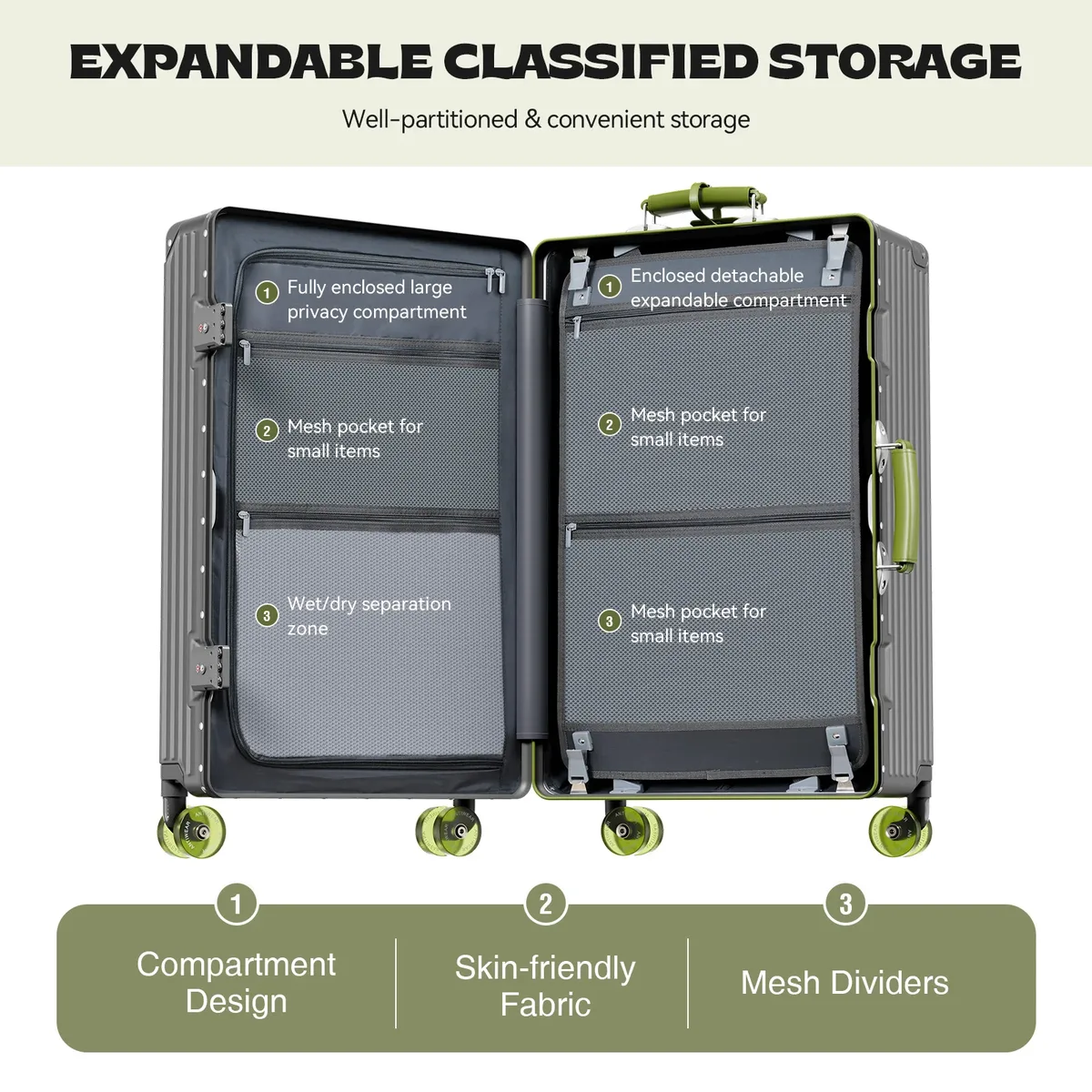 valise trolley rigide grande capacité aiweiny avec serrure tsa 3/7 séparables, roues silencieuses détachables et poignée télescopique large pour voyage