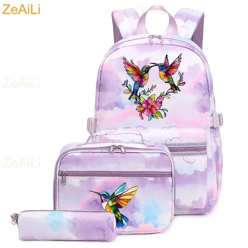 lot de 3 sacs à dos mignons pour étudiants et adolescents, motif patte de chien et chat, couleur violette, avec sac à déjeuner, sac de voyage coloré, sacs d'école pour garçons et filles, ensembles de mochilas