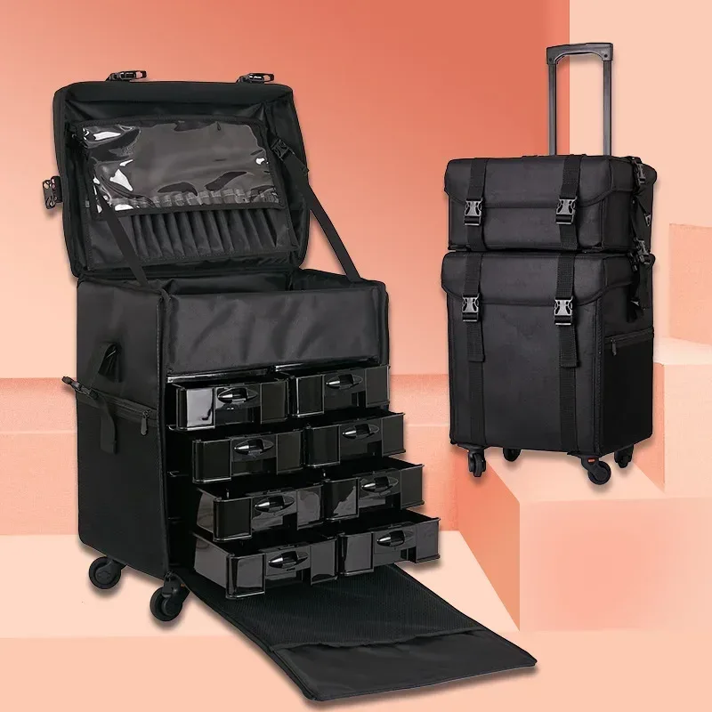 valise à roulettes professionnelle, grand sac à cosmétiques, trolley, broderie, maquillage, miles, rolley