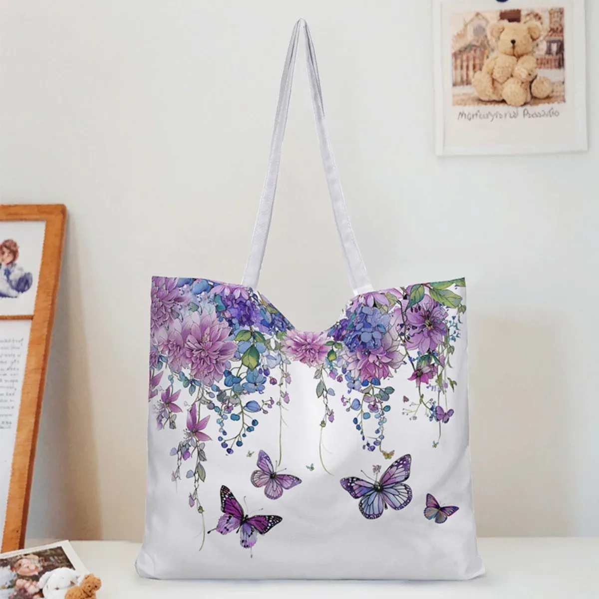 sac fourre-tout mignon pour femmes, portable, polyvalent, motif lettres et dessins animés, sac à main écologique, sac de shopping à la mode pour femmes