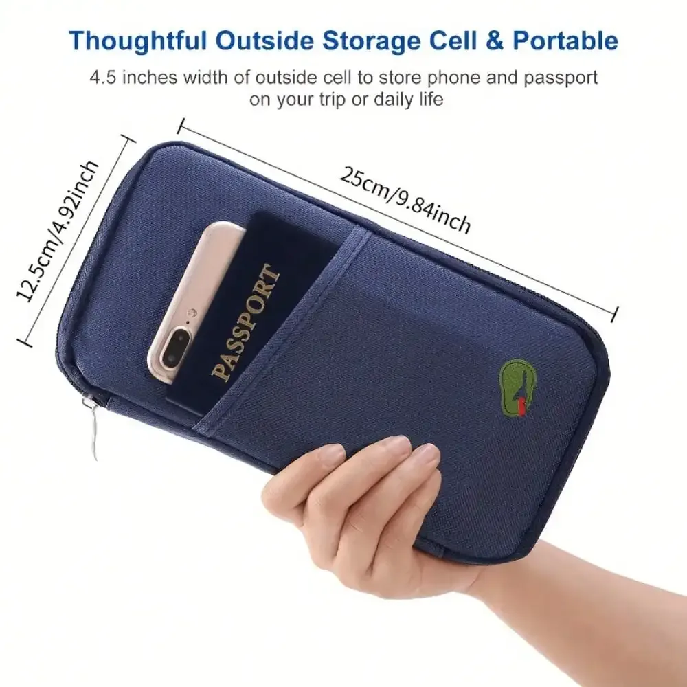 porte-passeport de voyage avec fermeture éclair - avec compartiments pour argent liquide, documents d'identité, cartes de crédit et emplacement pour téléphone