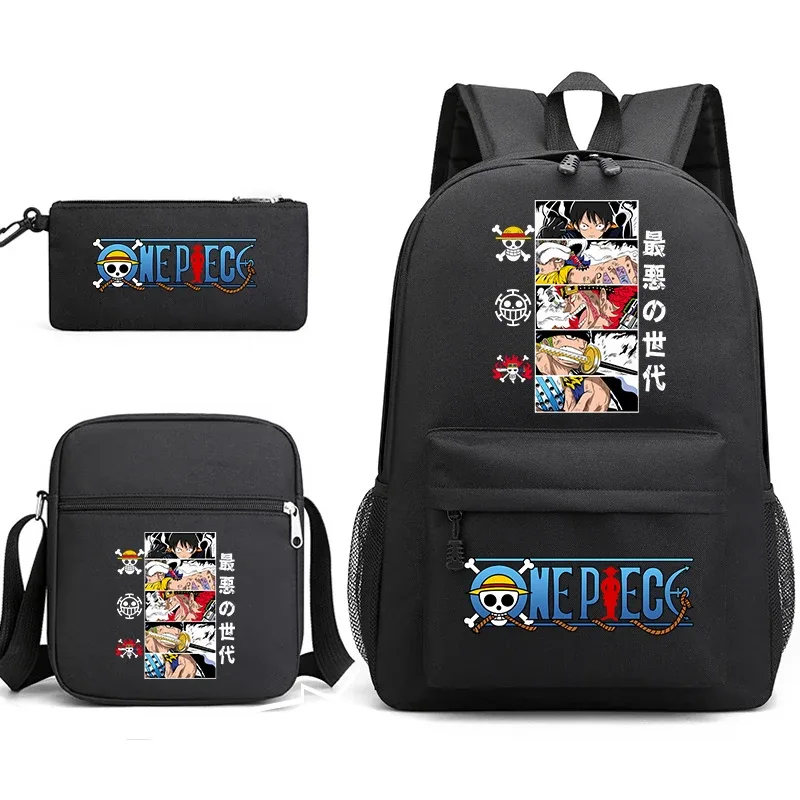 ensemble de sacs à dos d'école 3 en 1 one piece luffy anime pour garçons et filles avec trousse à crayons et sac à bandoulière