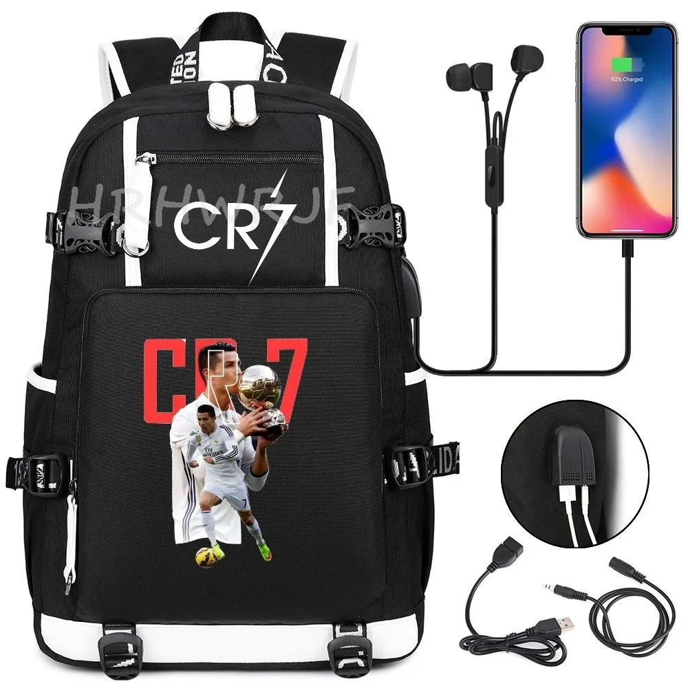 sac à dos camouflage cr7 pour ordinateur portable, sac à dos de randonnée, sacs d'école de 18 pouces, sacs d'école imperméables usb de grande capacité, sac à dos mochilas
