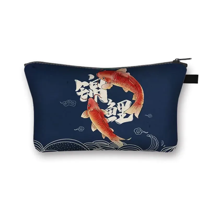 trousse à cosmétiques japonaise koi fish crane pour femmes, trousse de maquillage harajuku, sac de beauté pour filles, trousse de toilette cosmétique hip hop, dragon asiatique