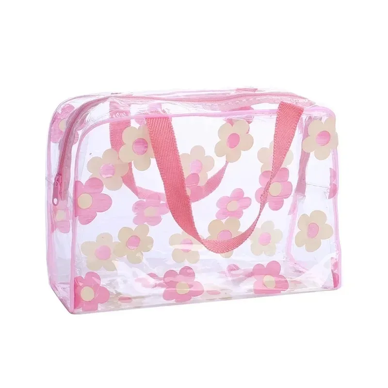 Sacs de maquillage transparents en PVC, sacs cosmétiques imperméables à fleurs pour femmes, pochettes de rangement pour voyage, toilette et douche