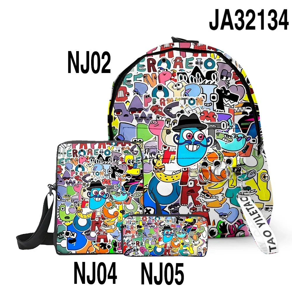 sacs d'école classiques populaires alphabet lore imprimés en 3d, 3 pièces/ensemble, sac à dos pour ordinateur portable, sac à bandoulière incliné, trousse à crayons
