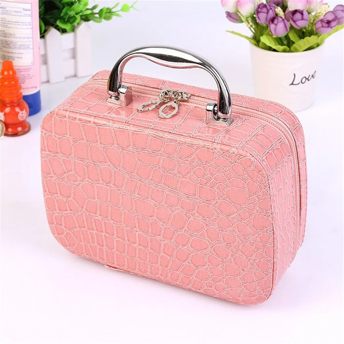 sac de beauté en cuir, sac de voyage, trousse à cosmétiques en pu, trousse de toilette pour collection de maquillage, usage professionnel, pour femmes
