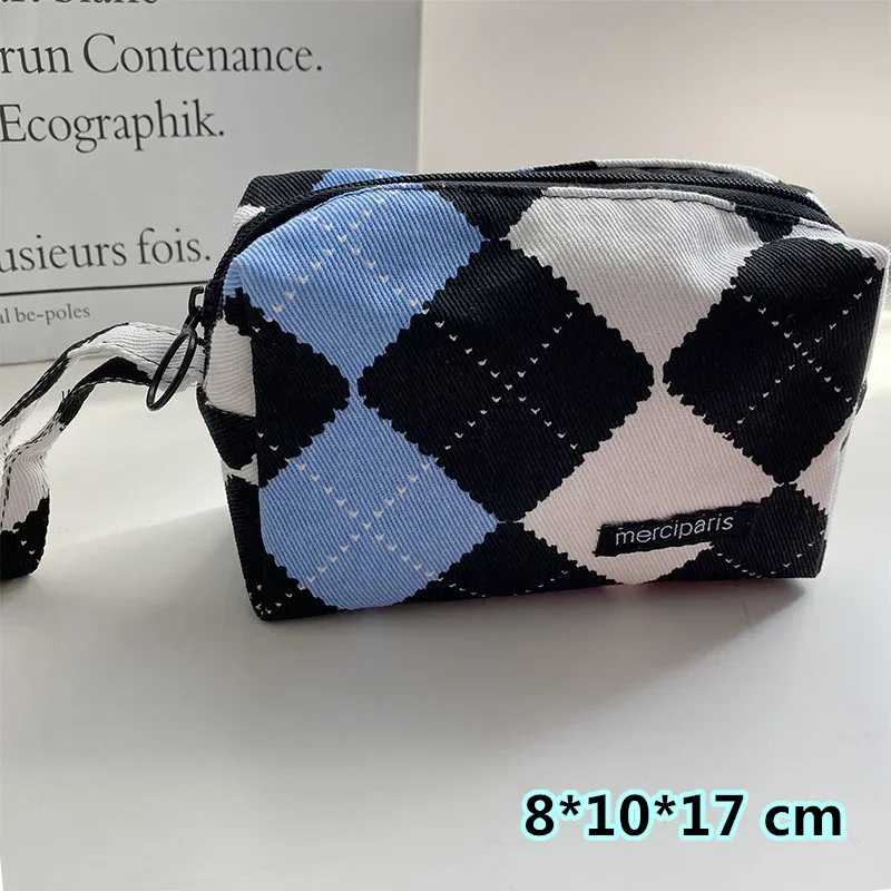 trousse de maquillage de voyage à carreaux, sac de rangement cosmétique, sacs à main pour femmes, portefeuille, étuis à crayons scolaires mignons, sacs en poudre, mode coréenne