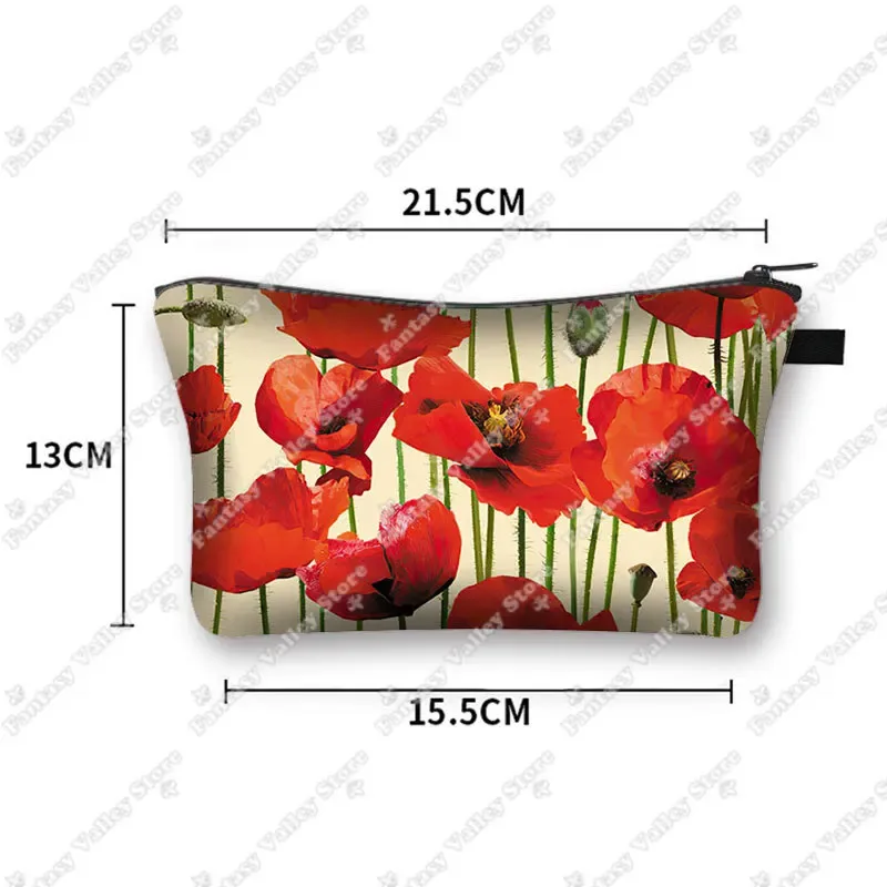 belle trousse à cosmétiques à imprimé de coquelicot rouge pour femmes, petite pochette, organisateurs d'articles de toilette, sacs à cosmétiques hip hop, trousse de maquillage mignonne