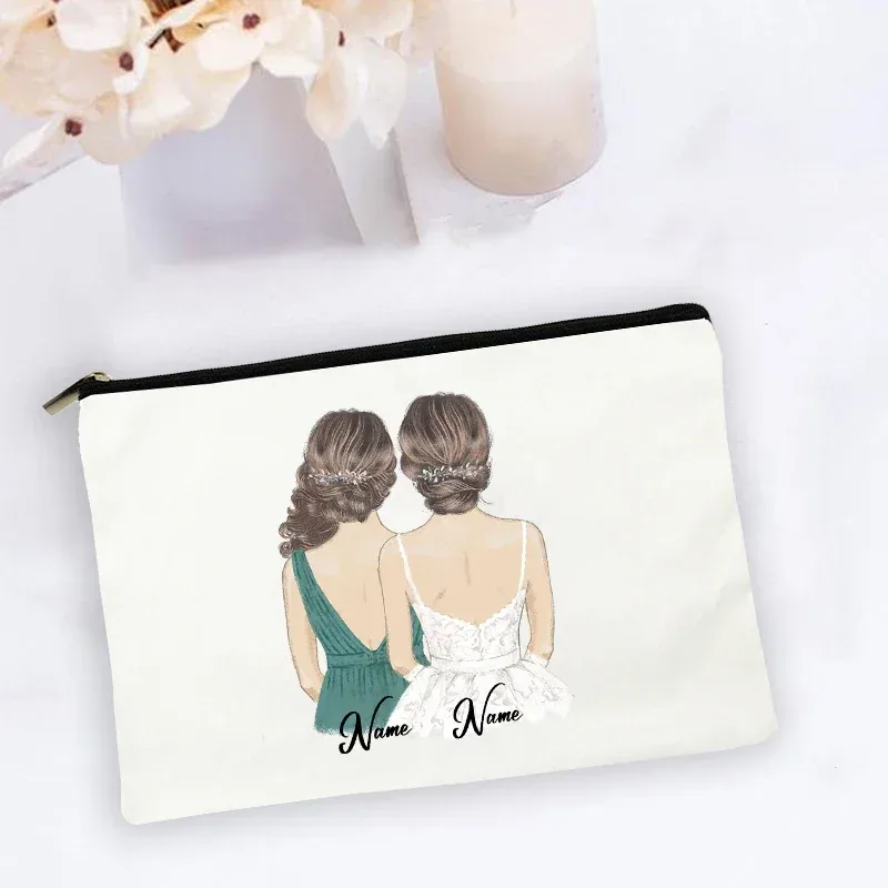 trousse de maquillage personnalisée avec nom personnalisé, sacs à cosmétiques, organisateur de toilette de voyage, rangement de mariée, étui de maquillage, cadeaux de demoiselle d'honneur de mariage
