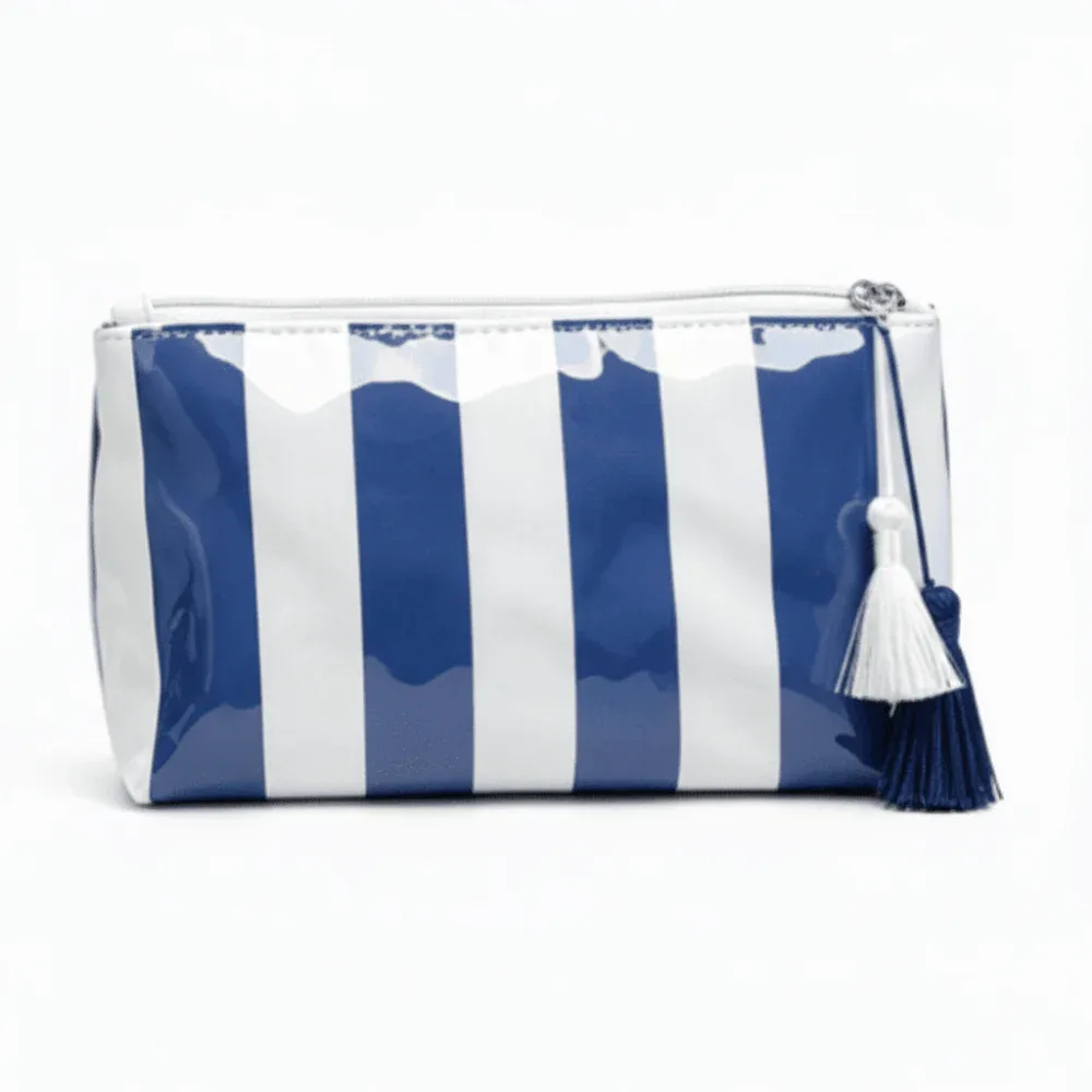 sac de toilette imperméable à rayures, grande capacité, doublure en polyester, sac de toilette en pvc, couleur contrastée, sac de rangement simple pour la plage