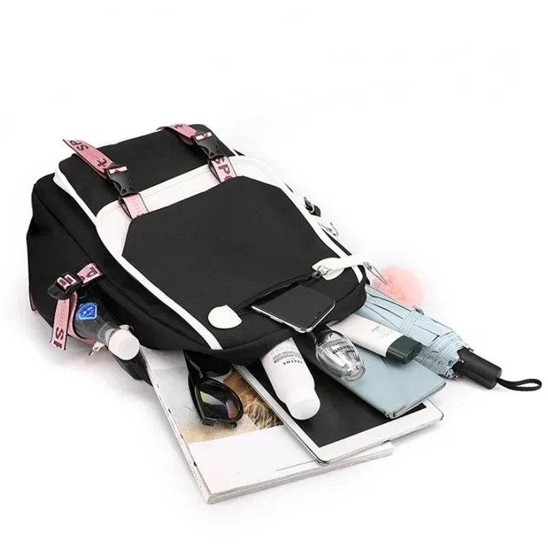 grands sacs d'école pour adolescentes, port usb, cartable en toile, sac de livre d'étudiant, mode noir rose, sac à dos d'école pour adolescents