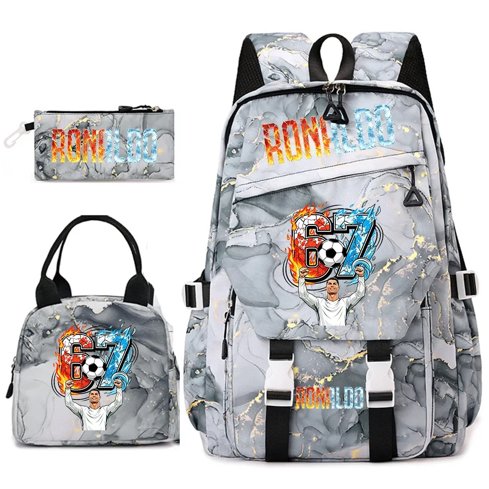 ensemble de sacs à dos pour étudiants avec imprimé cr7 ronaldo 67, avec sac à lunch et trousse à crayons, sac à dos de voyage pour adolescentes