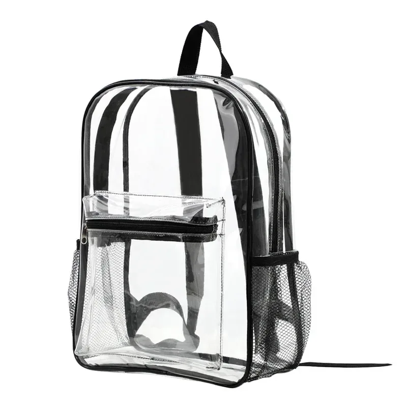 sac à dos transparent de grande capacité, décontracté, fermeture éclair, étanche, sac d'école, sac à dos visible en pvc, sac de voyage pour femmes