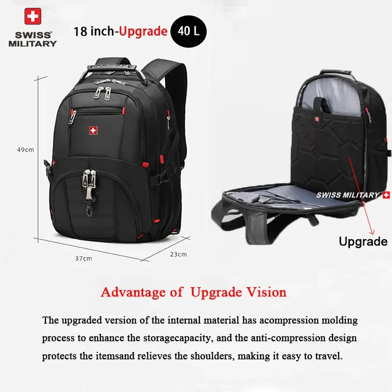swiss militaire mode voyage multifonction grande capacité mâle sac usb charge étanche 23 pouces sac à dos pour ordinateur portable hommes mochila
