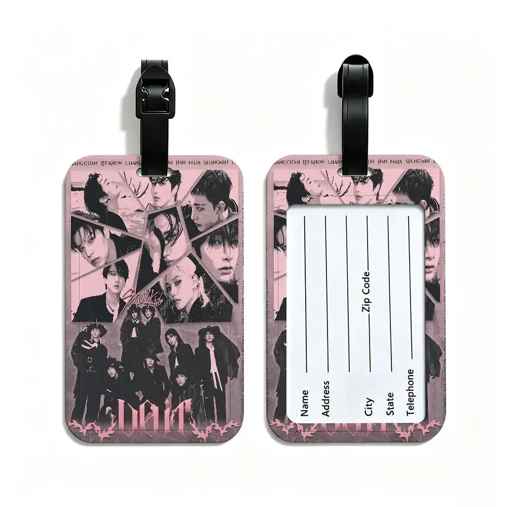 étiquette de bagage en pvc populaire kpop s-stray k-kids avec carte d'information, étiquette anti-perte pour valise, sac à dos, accessoire de voyage