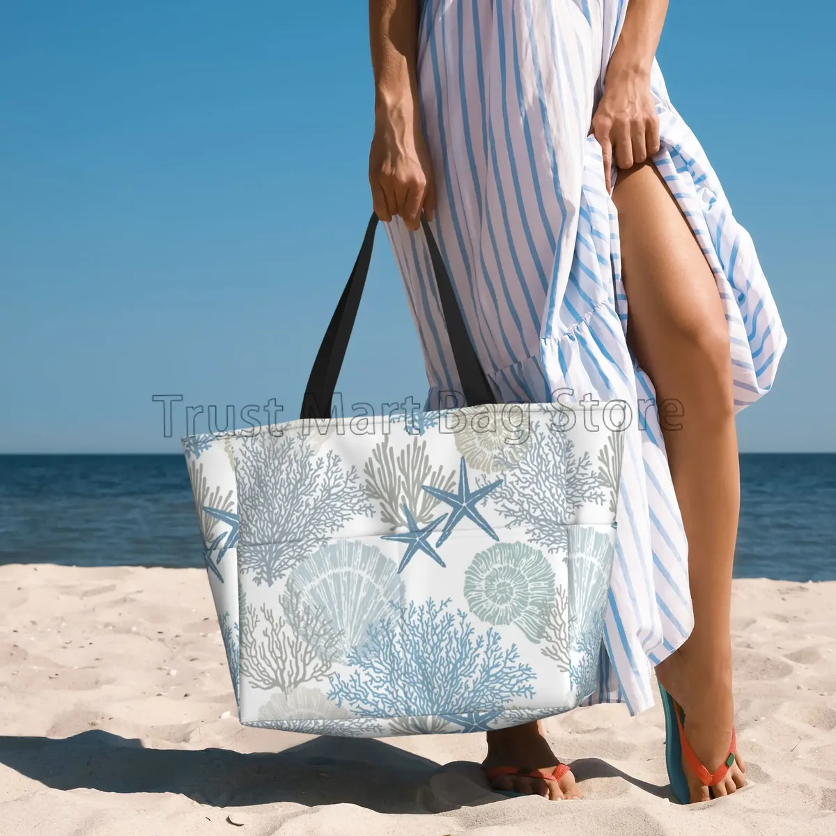 grand sac de plage étanche pour femme, lieu d'été sur le thème de l'océan, étoiles de mer, piscine anti-sable, sac fourre-tout pour voyage, vacances, natation